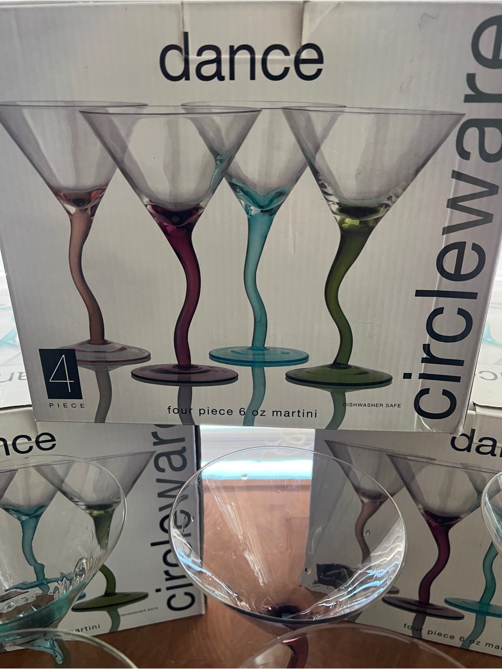 Dance Colored Stem Martini Glasses - Multi-Color Set of 4